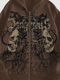 ROMWE MEN Grunge Punk Men's Skull Letter Print Zip Up Hoodie With Long Sleeve, School