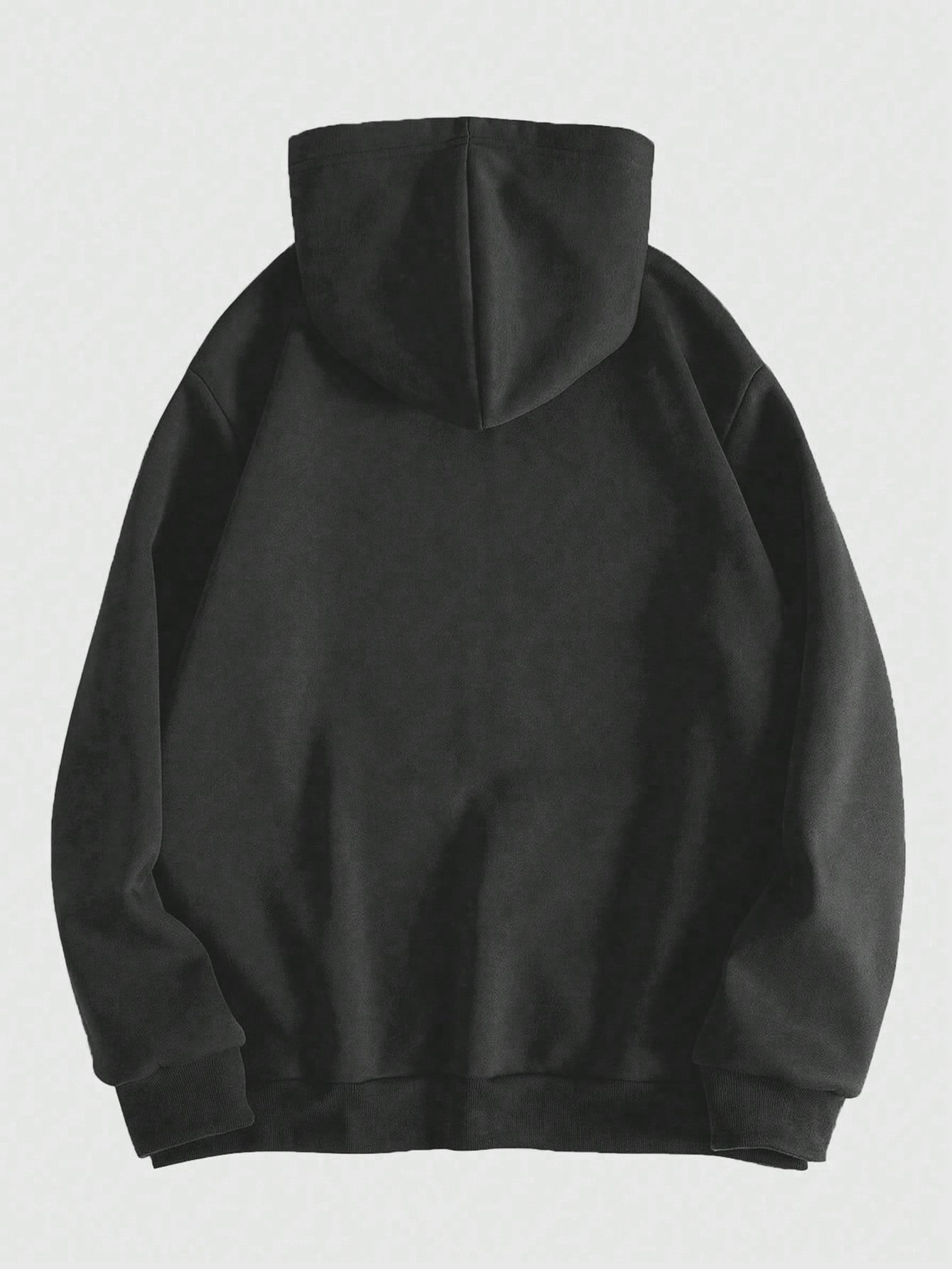 ROMWE MEN Grunge Punk Men's Skull Letter Print Zip Up Hoodie With Long Sleeve, School