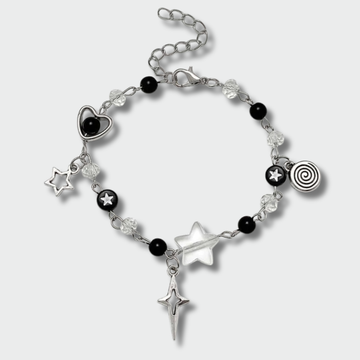 Bracelet moiré Y2K Cœur et Étoile à perles