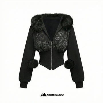 Moire Leopard Clash Hoodie – Black Zip Up 