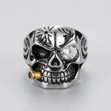 Moire Gold Skull Pipe Ring