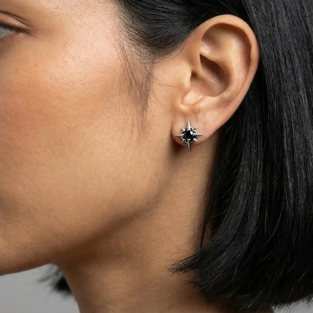 Moire Black CZ Star Studs