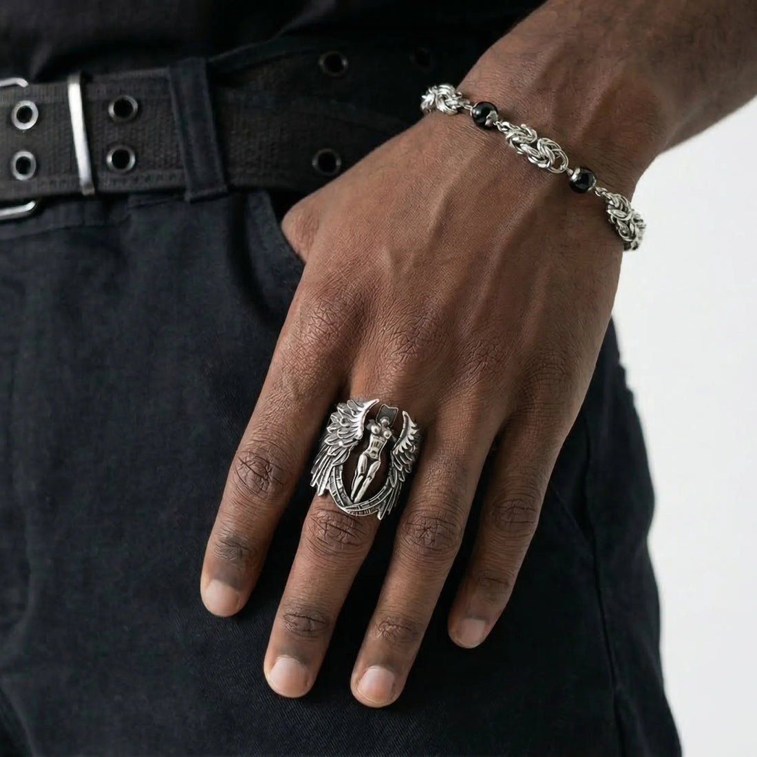 Moire Cross Angel Wings Ring