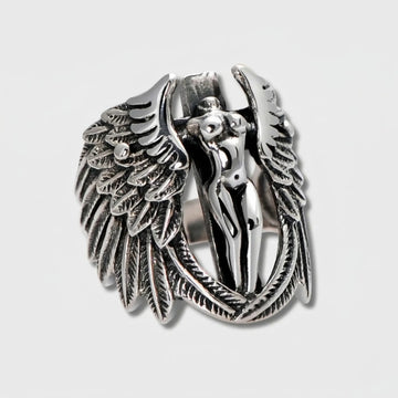 Moire Cross Angel Wings Ring