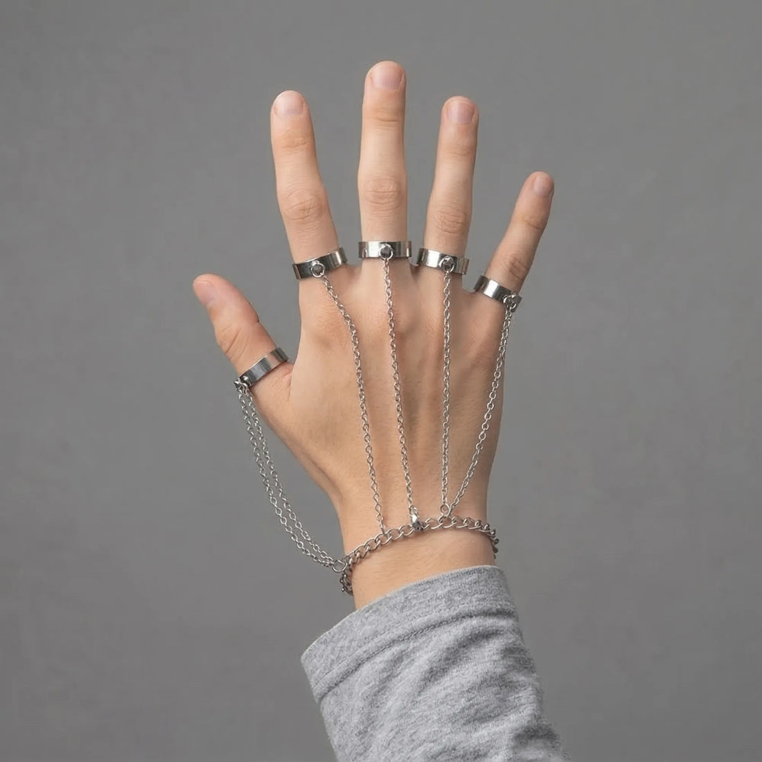 Moire Chain Tassel Ring Set — Gothic Motion