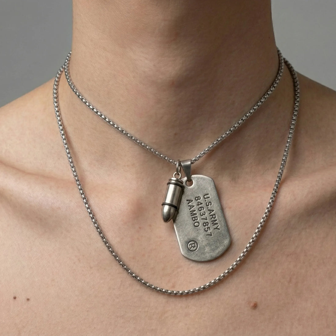 Moiré Combat Tag & Bullet Necklace