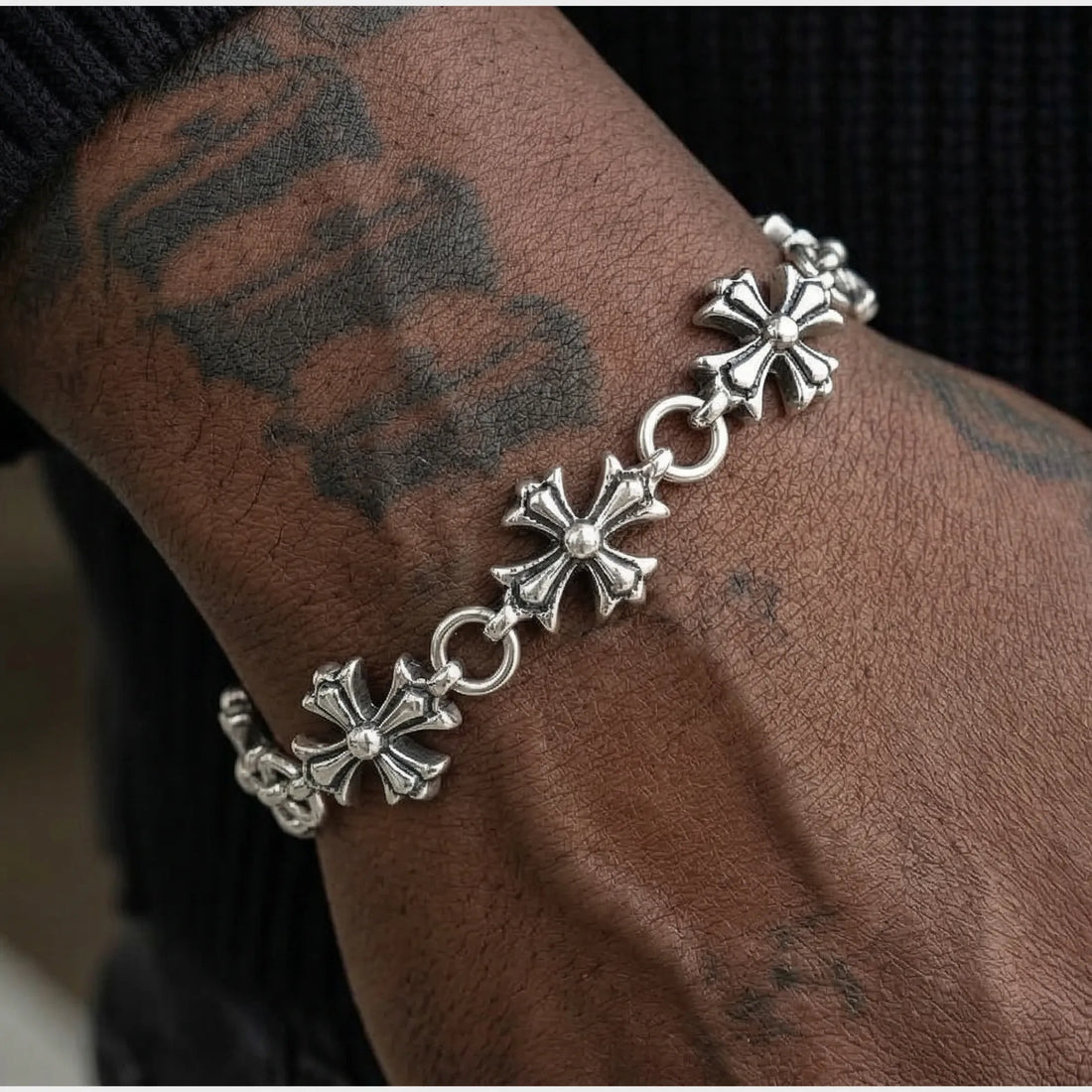 Moire Vintage Floral Cross Chain Bracelet
