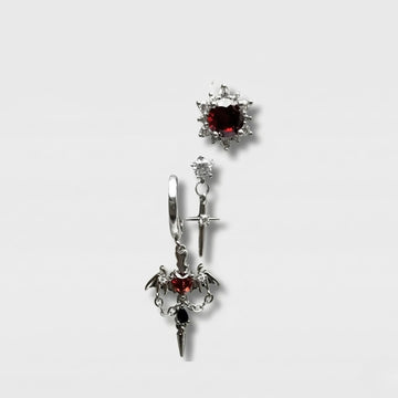 Moire Demon Wings Cross Studs — Dark Drop