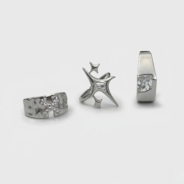 Moire Y2K Star Cross Crystal Ring — Harajuku Glow
