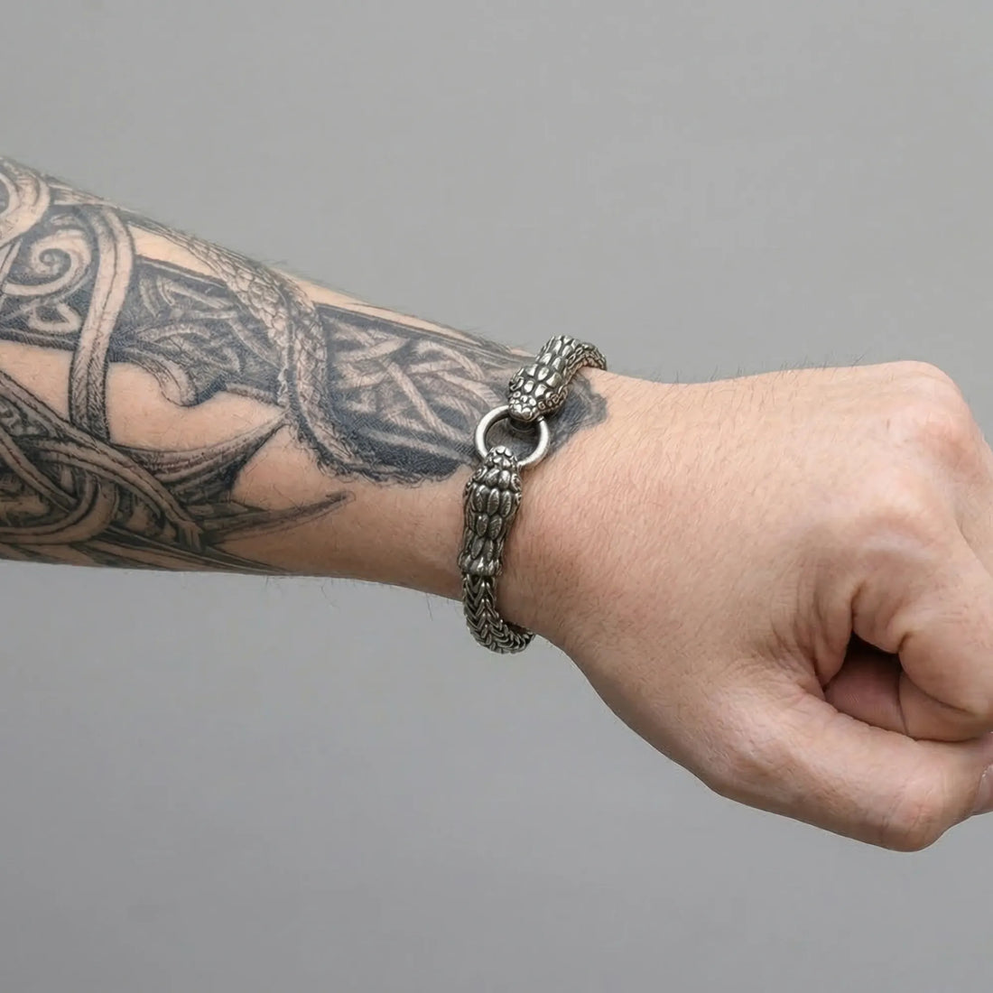 Moire Twin Serpent Steel Bracelet