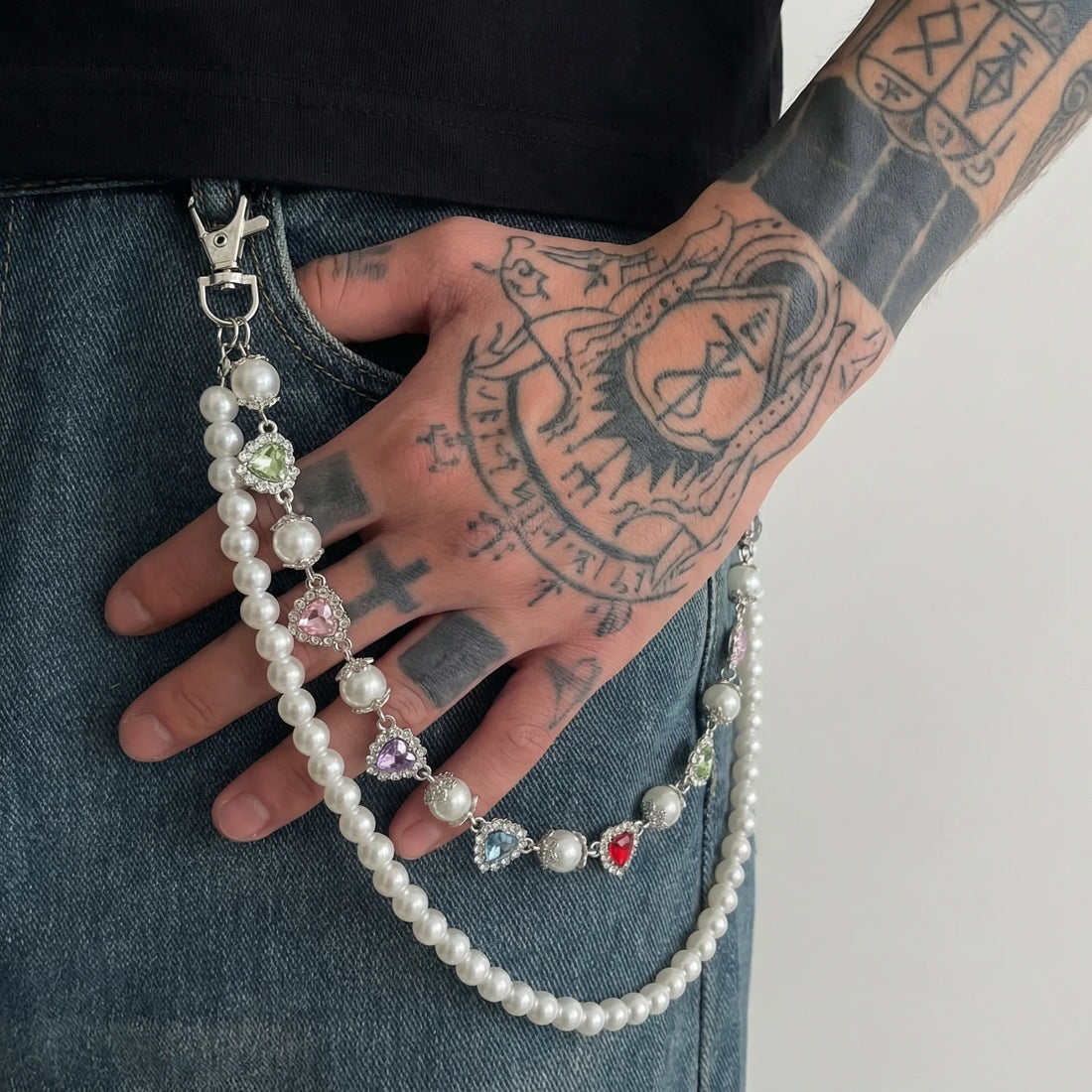 Ceinture à chaîne rebelle en perles moirées