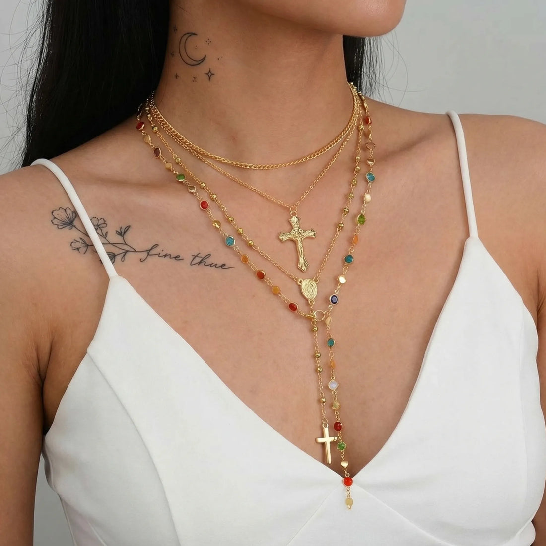 Moire Cross Luxe Layer Necklace Set