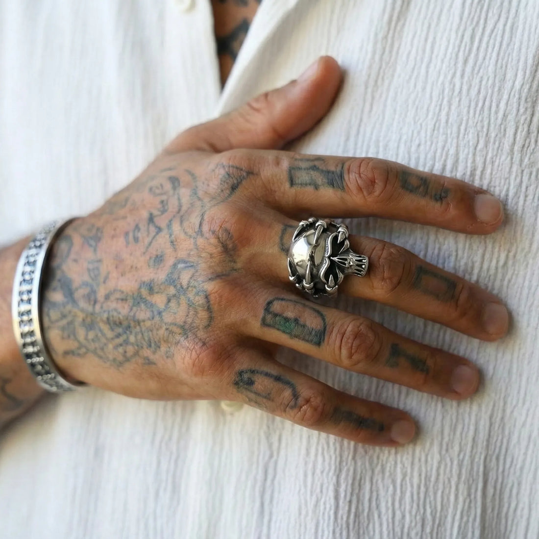 Moire Dragon Skull Steel Ring