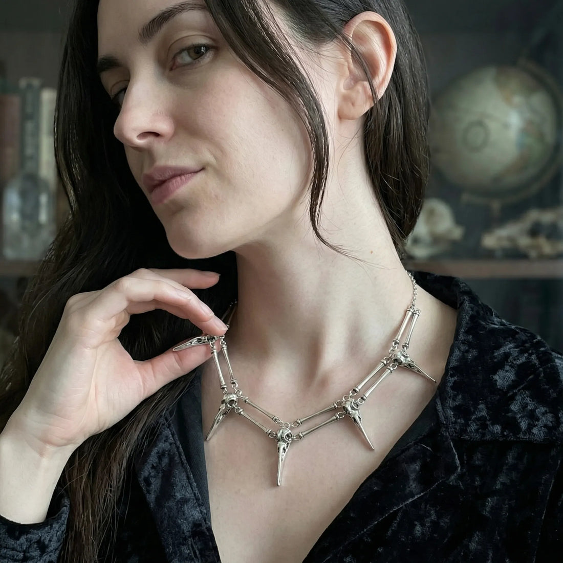Moiré Raven Skull Necklace