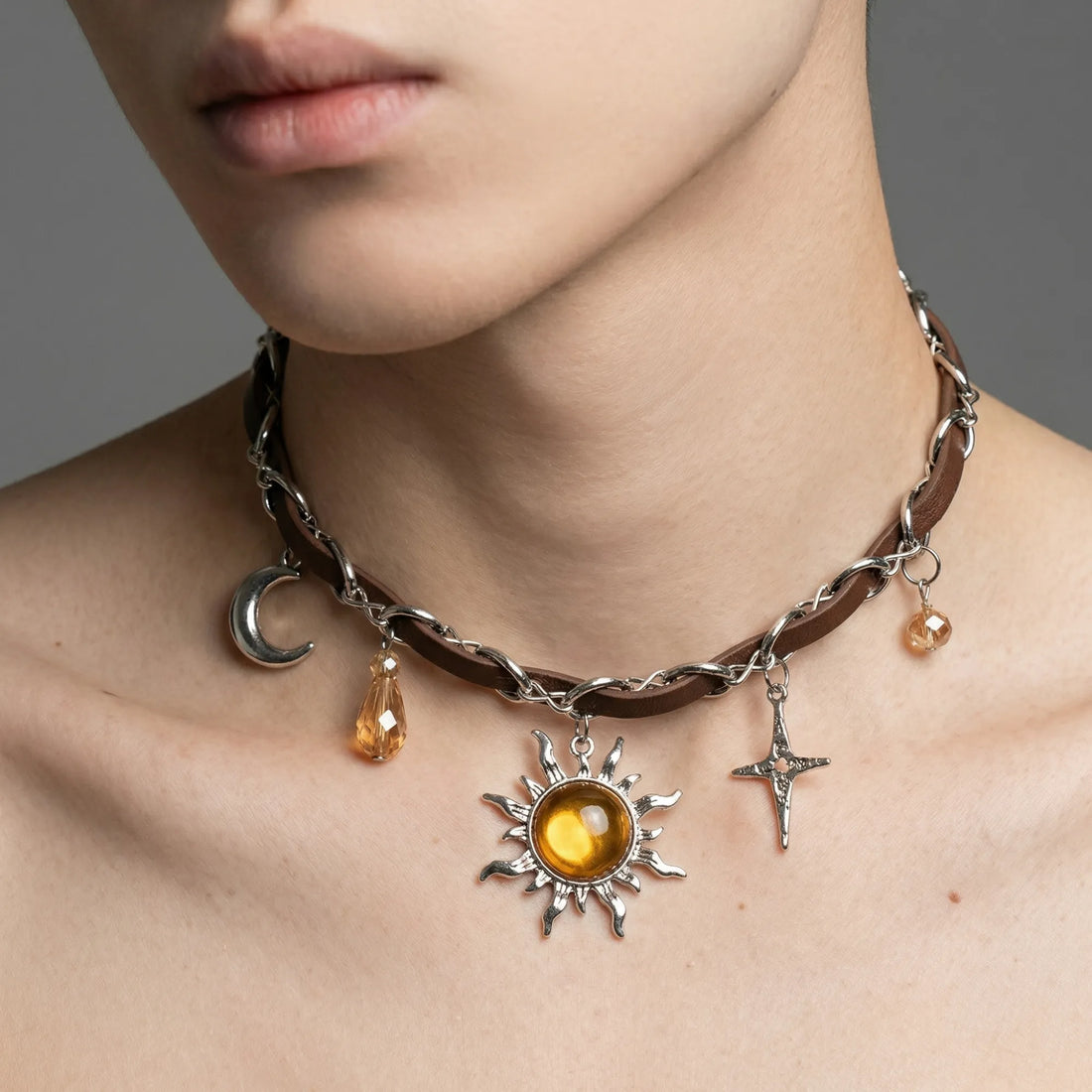 Moiré Celestial Spark Leather Choker