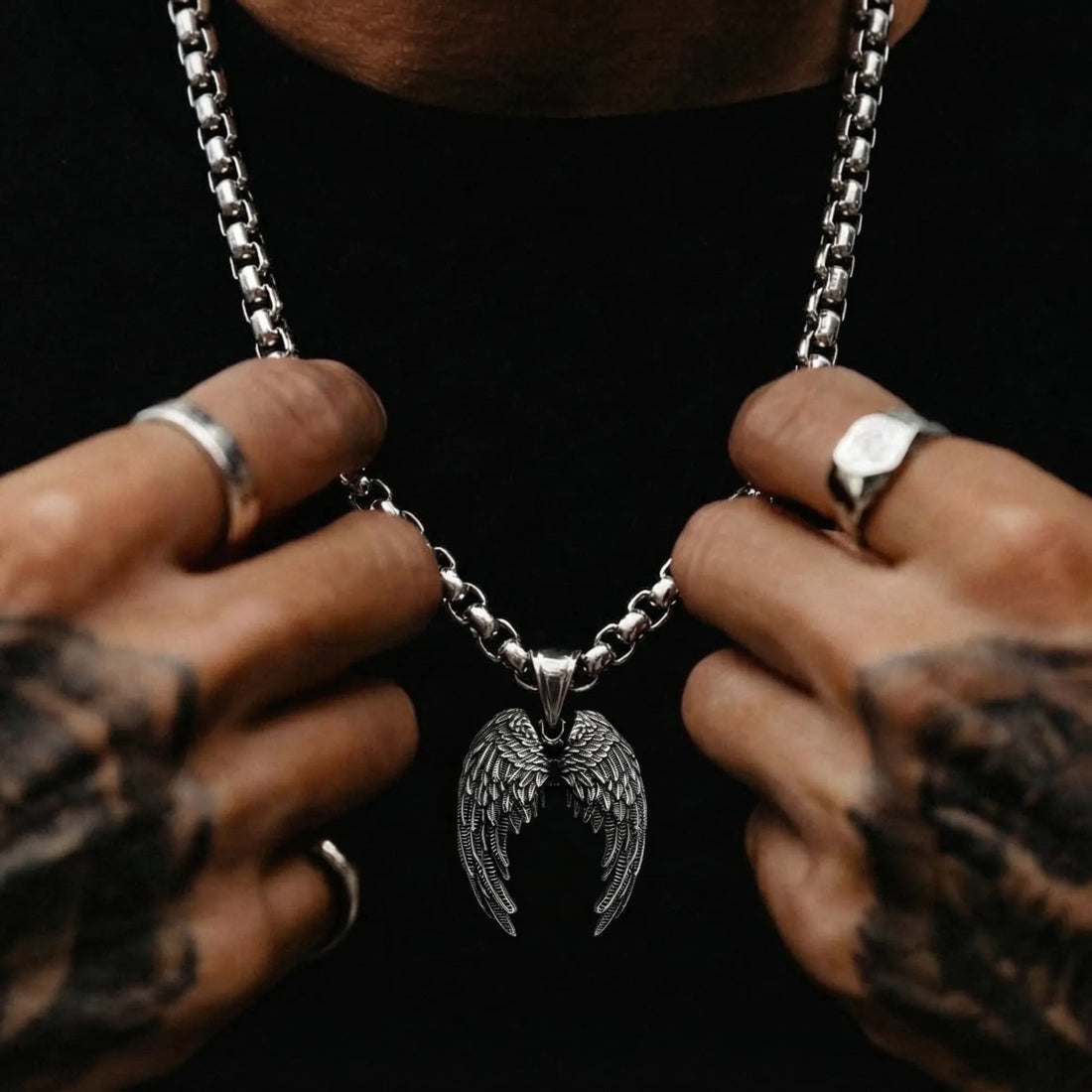 Moire Fallen Wing Steel Pendant