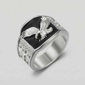 Moire Black Eagle Enamel Ring