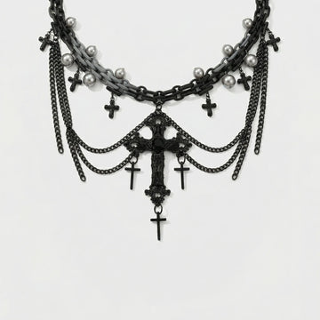 Moiré Sovereign Pearl Cross Necklace