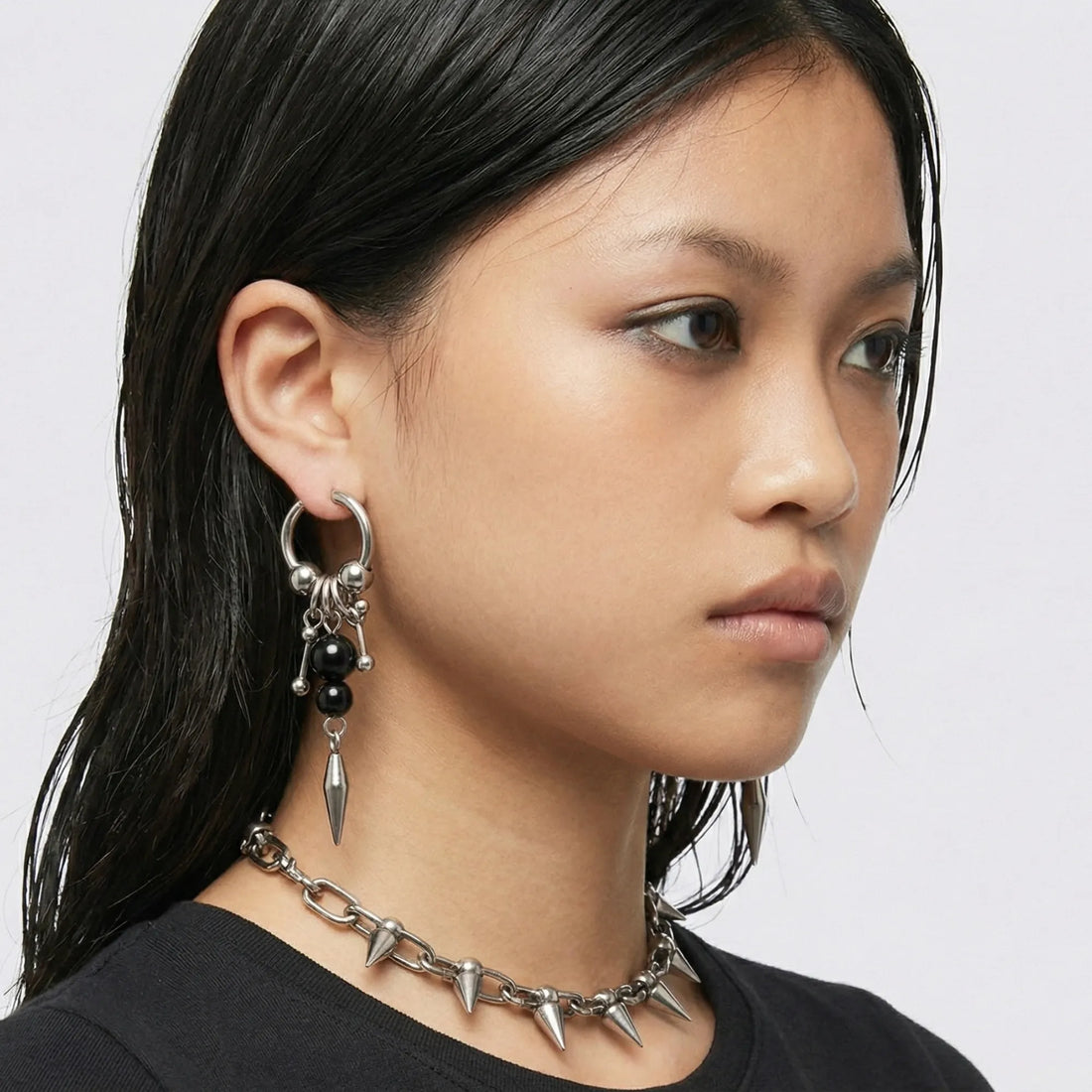 Moiré Spike & Pearl Hoops