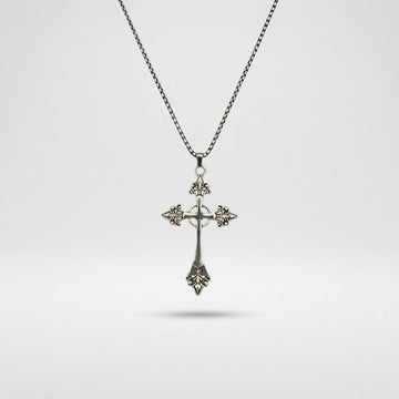 Moire Carved Rose Cross Chain