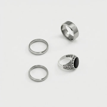 Moire Gothic Wide Steel Ring Set (4PCS)