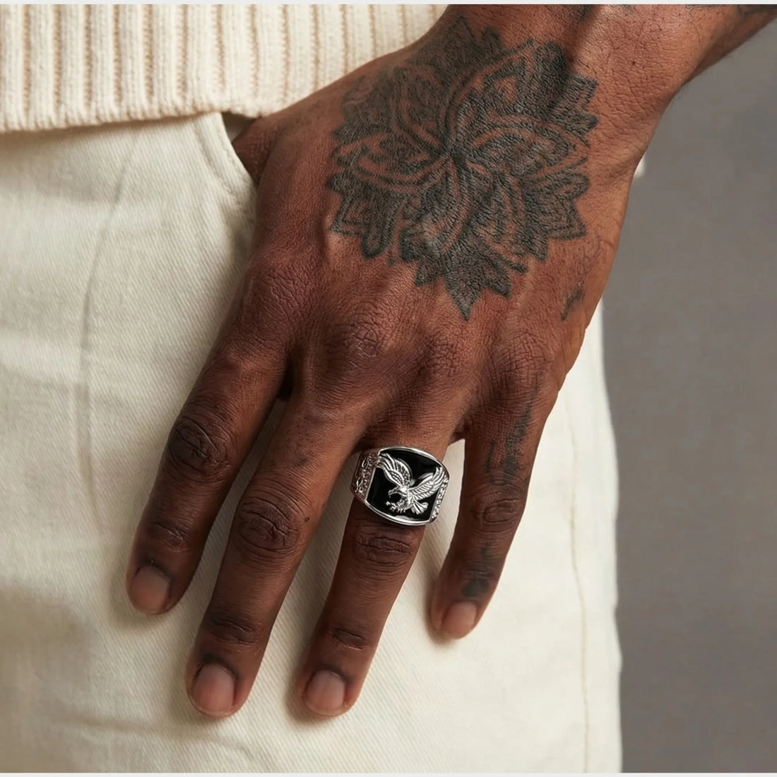 Moire Black Eagle Enamel Ring