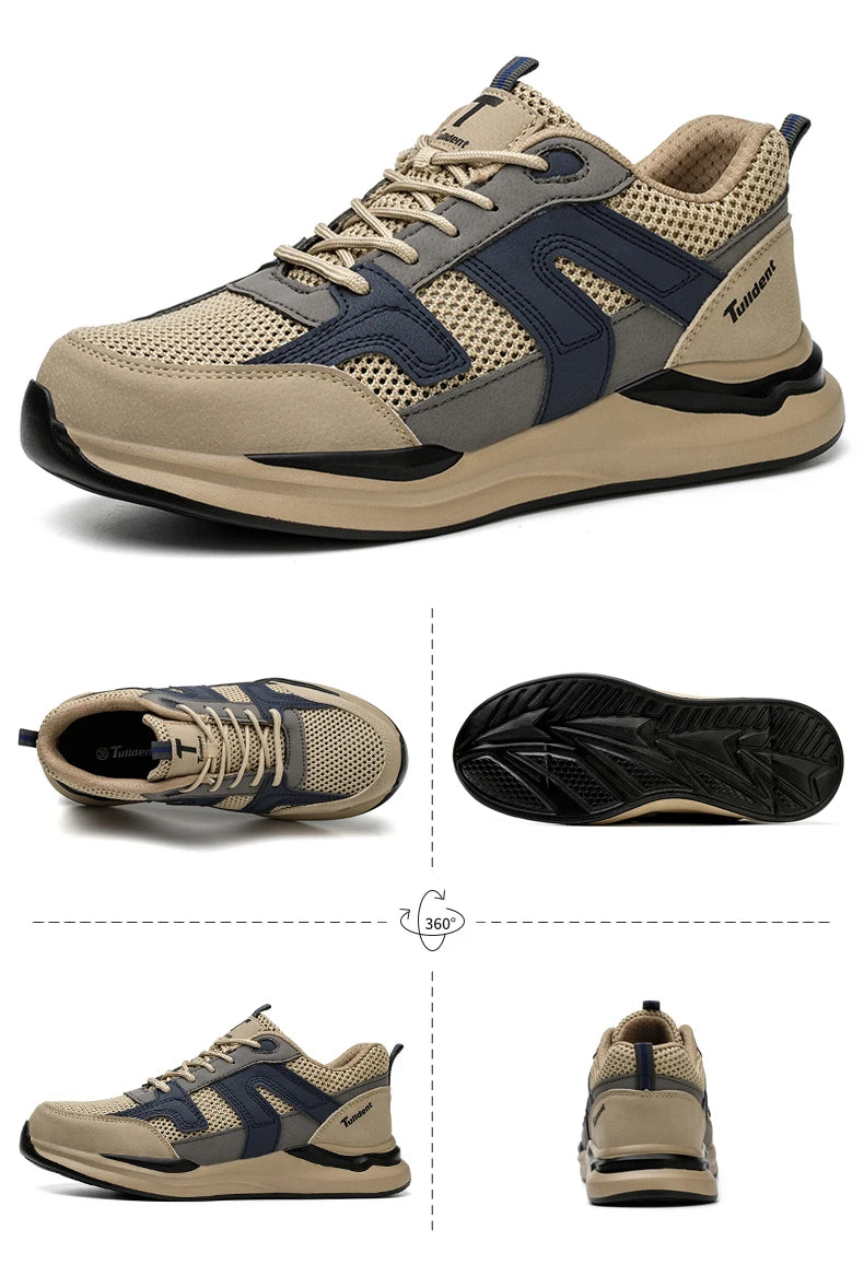 Men's Steel Toe Puncture Proof Anti-skid Work Safety Shoes, Breathable Industrial Construction Sneakers