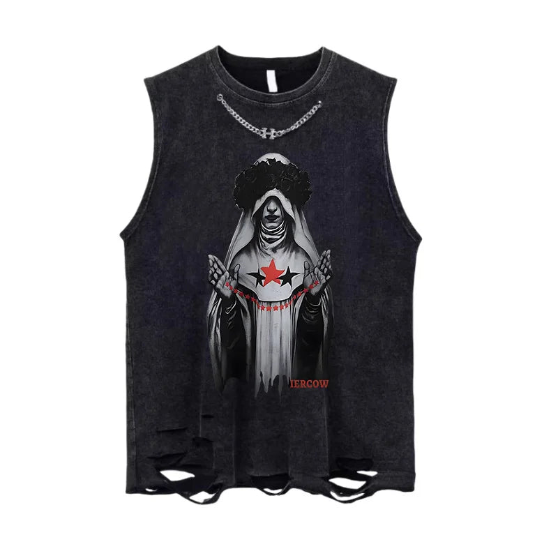 Y2K Men Clothing USA Style Street Spoof Print Cotton Vest Sleeveless T-shirt Summer Man Casual Sports Fitness Tank Top Techwear