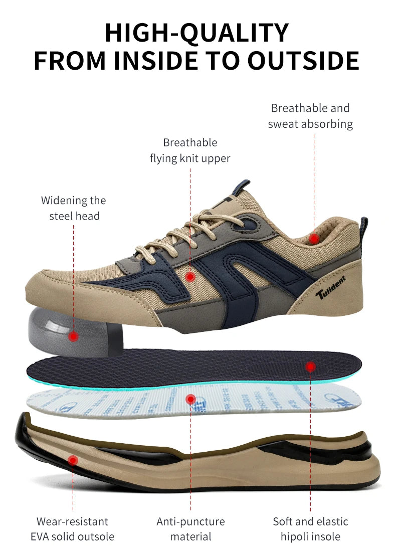 Men's Steel Toe Puncture Proof Anti-skid Work Safety Shoes, Breathable Industrial Construction Sneakers