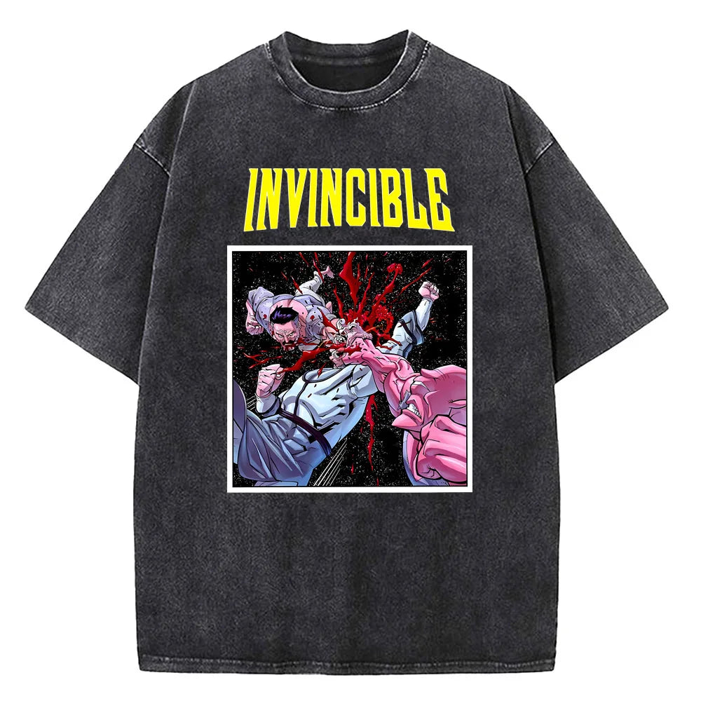 Men Women Invincible Hero Vintage Washed T Shirts High Quality Cotton Clothes Short Sleeve Crew Neck Tee Shirt Summer T-Shirts