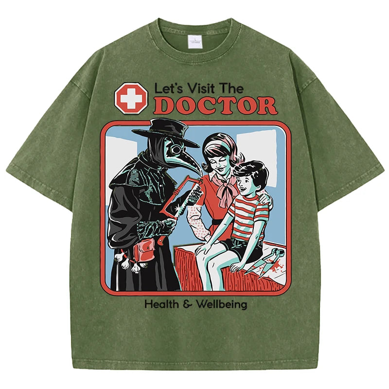 The Treating Doctor Design Washed T-Shirt Mens Summer New Tee Shirts Cotton Comfortable Top Unisex Multicolor Soft Clothes