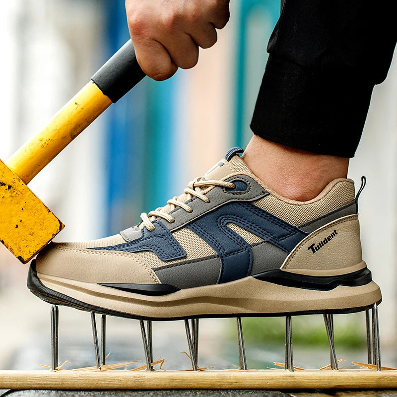 Men's Steel Toe Puncture Proof Anti-skid Work Safety Shoes, Breathable Industrial Construction Sneakers