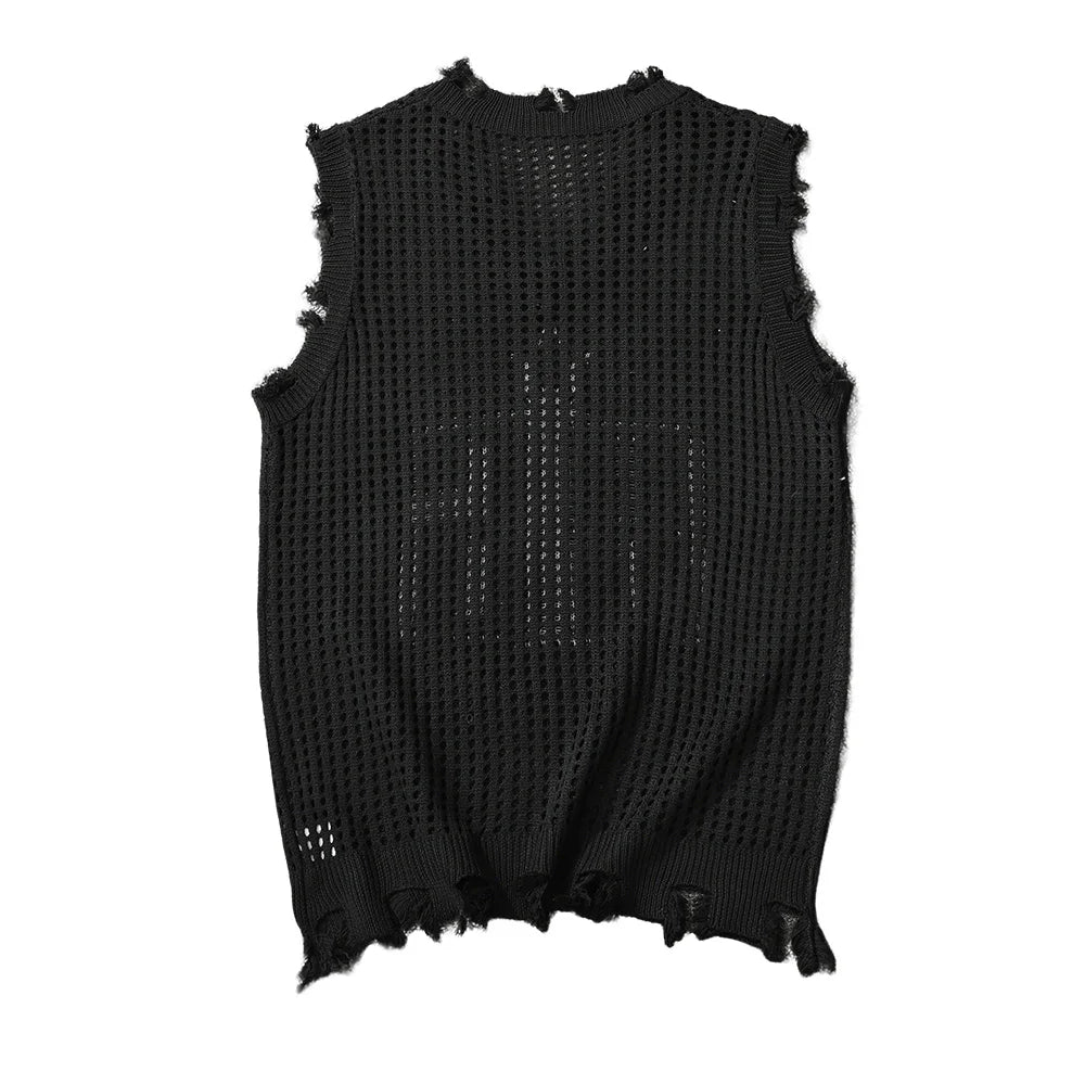 Men's Knitted Vest Summer Fashion Star Pattern Mesh Vest Casual Sleeveless Breathable Woolen Knit Ves Soft Top Men US Size