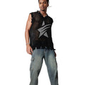 Men's Knitted Vest Summer Fashion Star Pattern Mesh Vest Casual Sleeveless Breathable Woolen Knit Ves Soft Top Men US Size