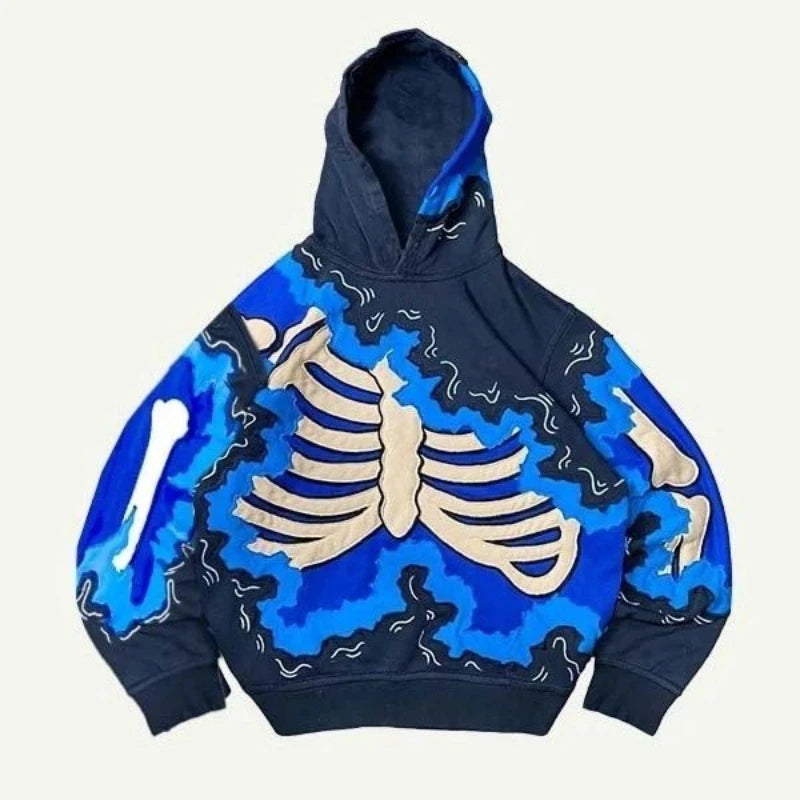 Y2k Aesthetic Skull Print Hoodies Tops Women Men Autumn Harajuku Streetwear Hoody Punk Casual Loose Vintage Grunge Sweatshirts