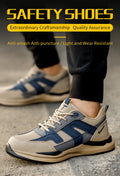 Men's Steel Toe Puncture Proof Anti-skid Work Safety Shoes, Breathable Industrial Construction Sneakers