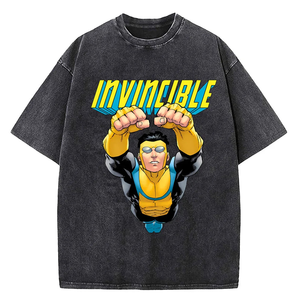 Men Women Invincible Hero Vintage Washed T Shirts High Quality Cotton Clothes Short Sleeve Crew Neck Tee Shirt Summer T-Shirts