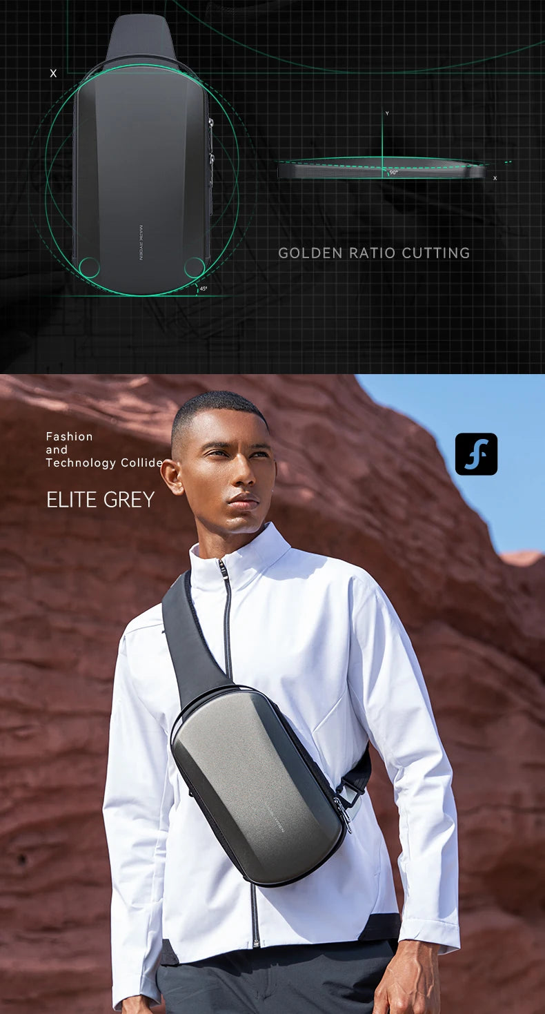 MarkRyden The Ratio Arc Mini:  Hard-shell Waterproof Daily Crossbody Bag USB Port