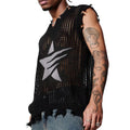 Men's Knitted Vest Summer Fashion Star Pattern Mesh Vest Casual Sleeveless Breathable Woolen Knit Ves Soft Top Men US Size