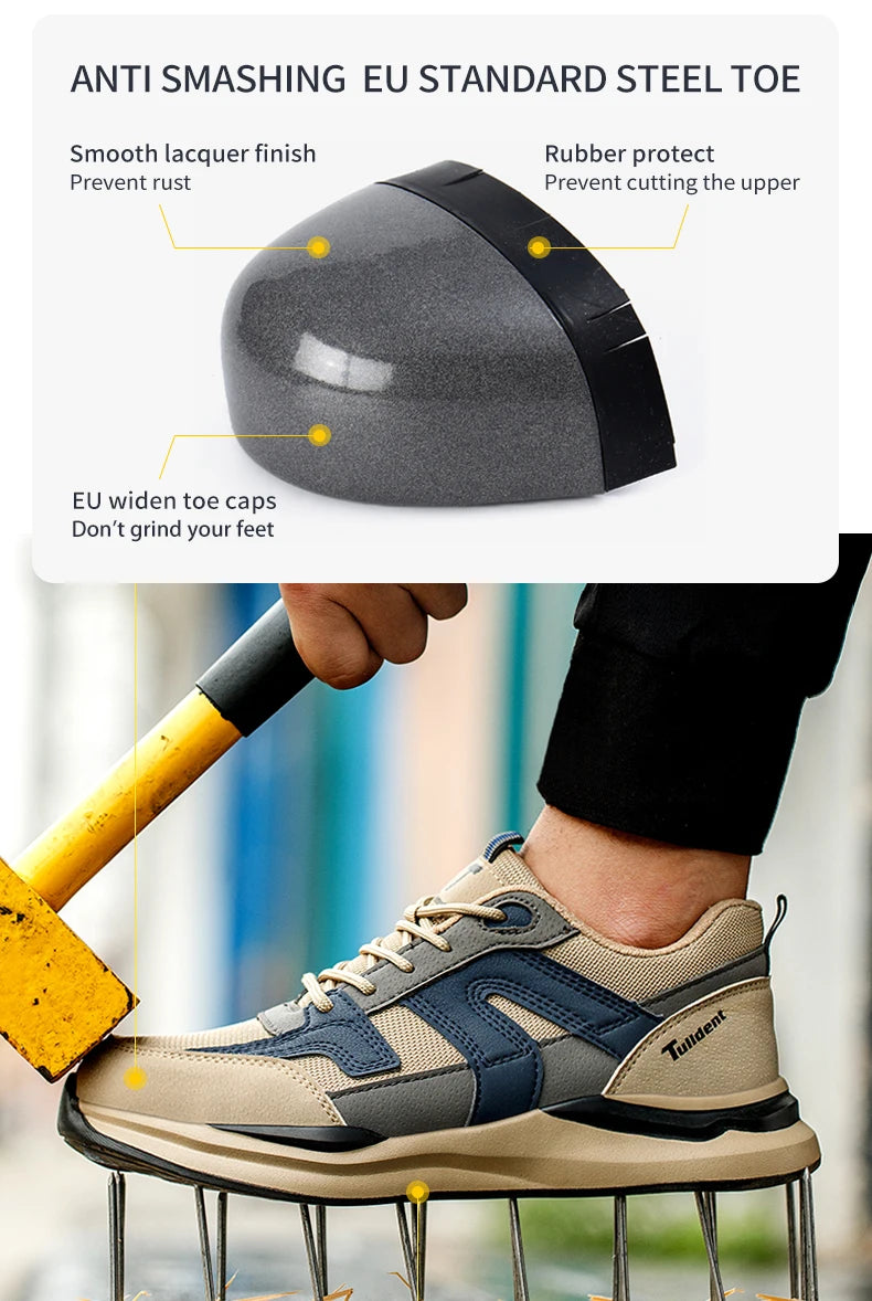 Men's Steel Toe Puncture Proof Anti-skid Work Safety Shoes, Breathable Industrial Construction Sneakers