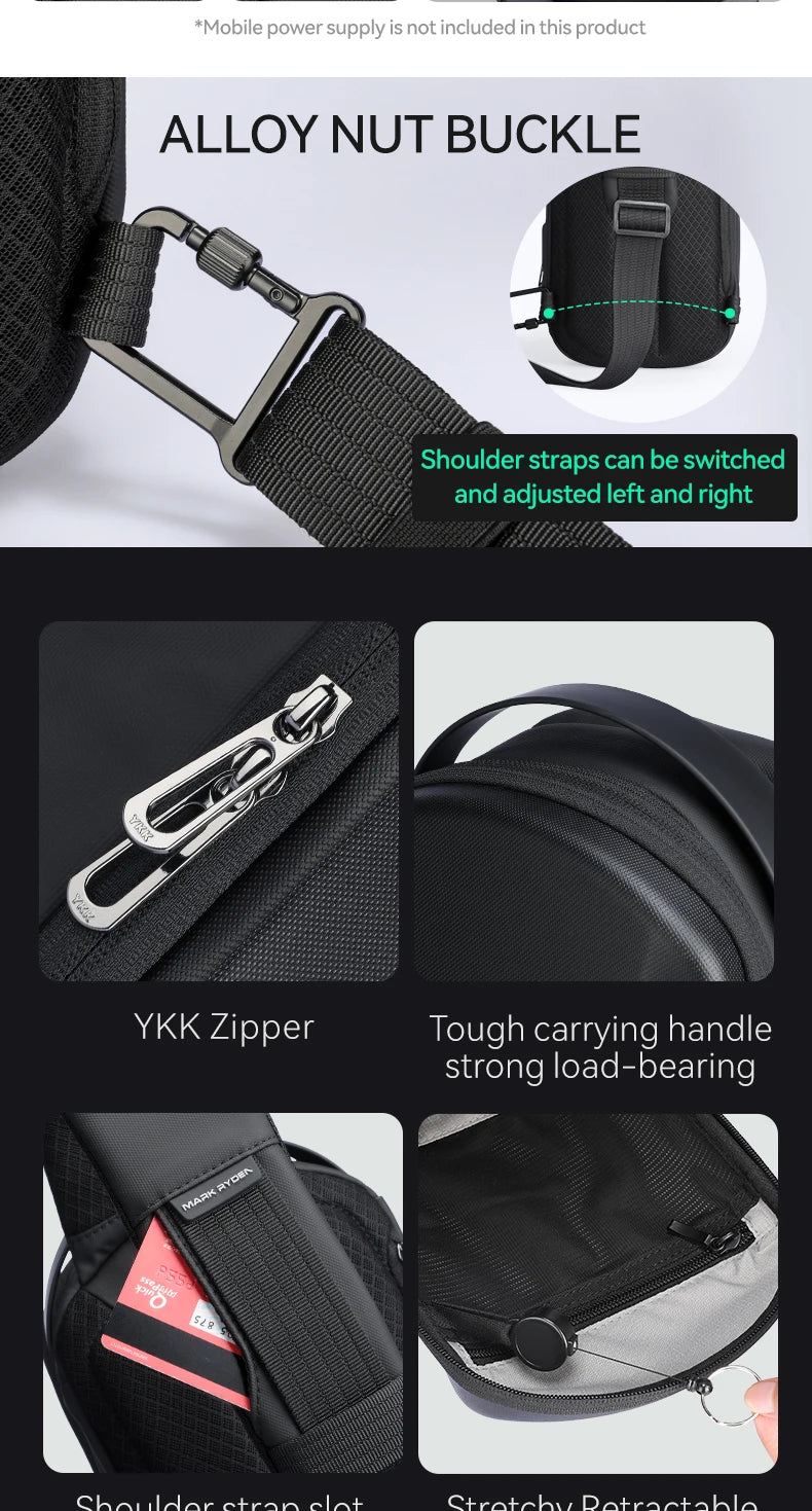 MarkRyden The Ratio Arc Mini:  Hard-shell Waterproof Daily Crossbody Bag USB Port