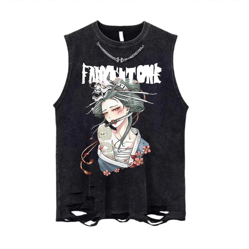 Y2K Men Clothing USA Style Street Spoof Print Cotton Vest Sleeveless T-shirt Summer Man Casual Sports Fitness Tank Top Techwear