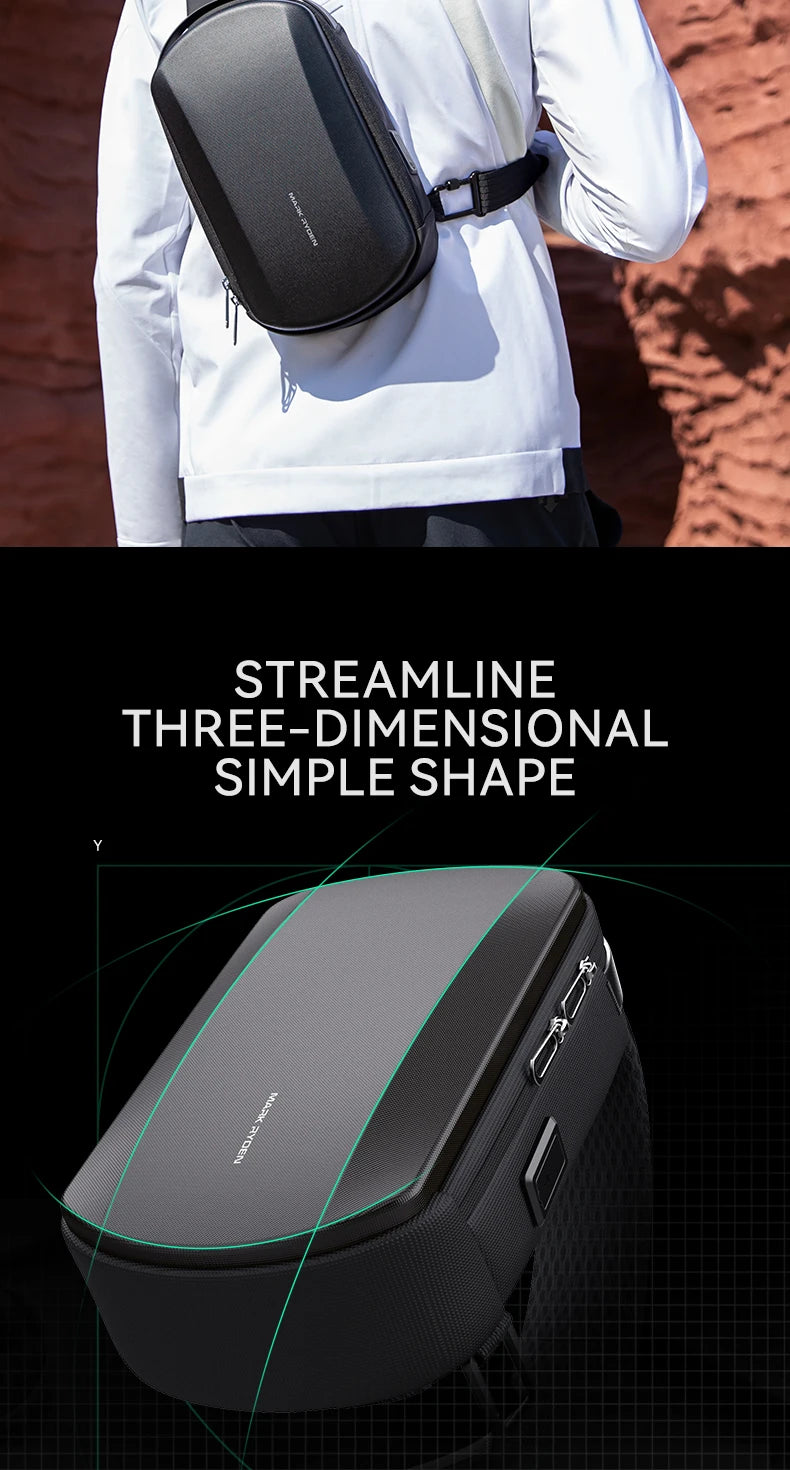 MarkRyden The Ratio Arc Mini:  Hard-shell Waterproof Daily Crossbody Bag USB Port