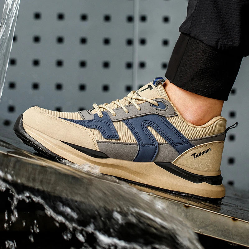 Men's Steel Toe Puncture Proof Anti-skid Work Safety Shoes, Breathable Industrial Construction Sneakers