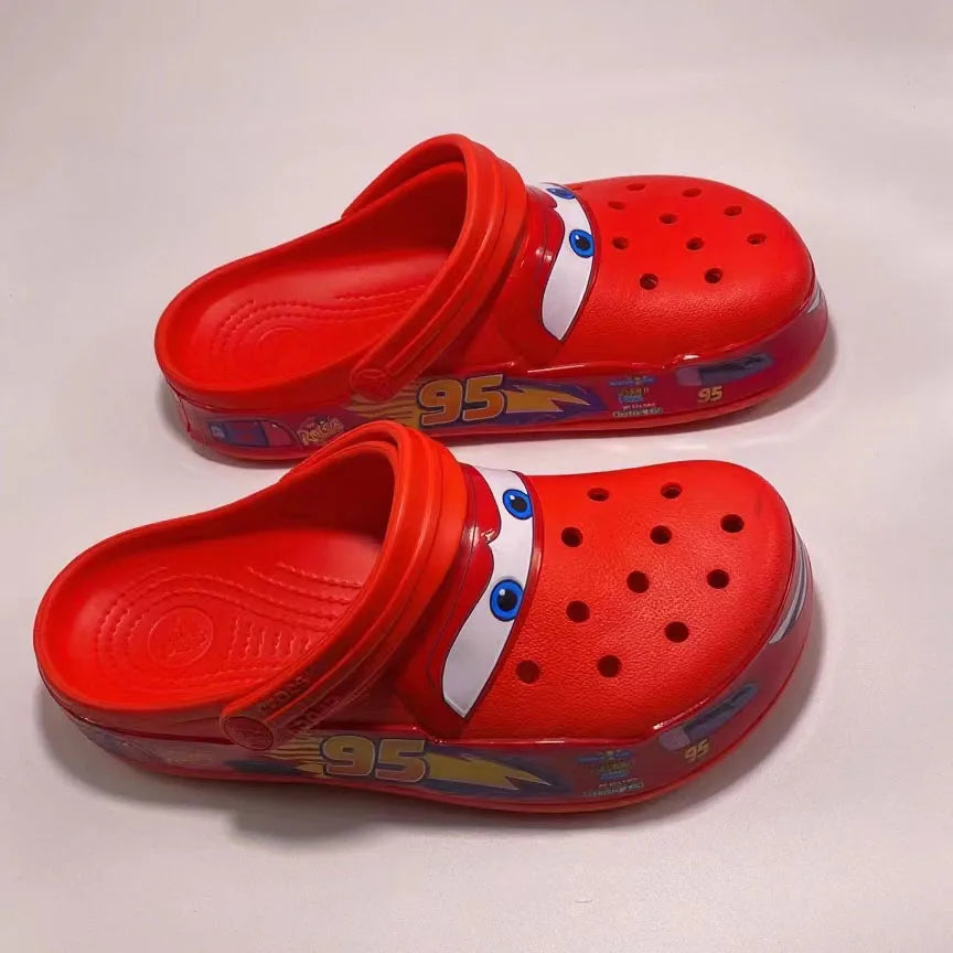 Cartoon Disney Pixar Lightninged Mcqueens Solid Waterproof Slippers Outdoor Sandals Casual Breathable Ankle-wrap EVA Shoes Gift