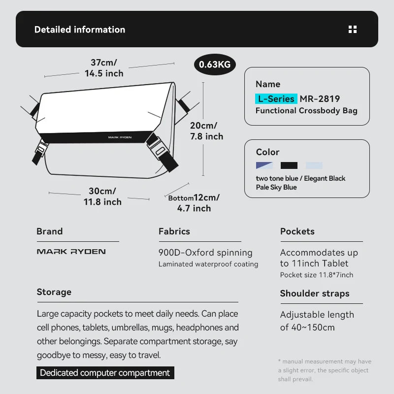 MarkRyden Mailman: Messenger Bags, large capacity, oxford material, multifunctional crossbody bag