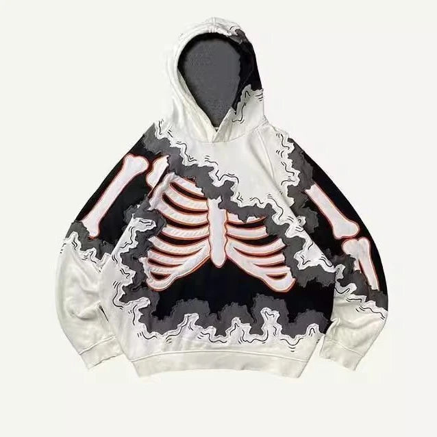 Y2k Aesthetic Skull Print Hoodies Tops Women Men Autumn Harajuku Streetwear Hoody Punk Casual Loose Vintage Grunge Sweatshirts