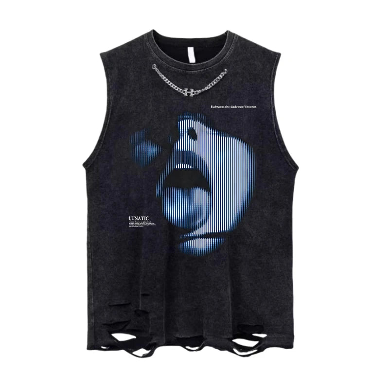 Y2K Men Clothing USA Style Street Spoof Print Cotton Vest Sleeveless T-shirt Summer Man Casual Sports Fitness Tank Top Techwear