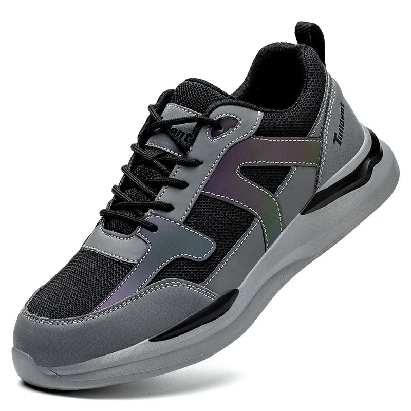 Men's Steel Toe Puncture Proof Anti-skid Work Safety Shoes, Breathable Industrial Construction Sneakers