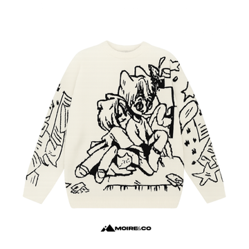 Moire Cartoon Strickpullover – Urban Vibes